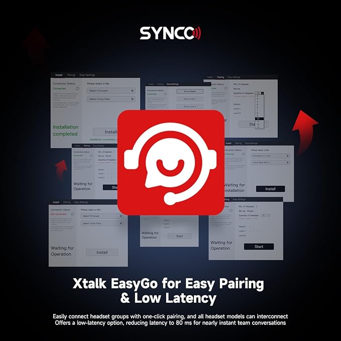 SYNCO XTalk Pro2 XPro X2 2.4GHz Wireless Headset Communication System Random Master Device 500m Operating Range Real-time Monitoring AI Noise Reduction Headset for Movie Shoot Live Show (2Pcs)