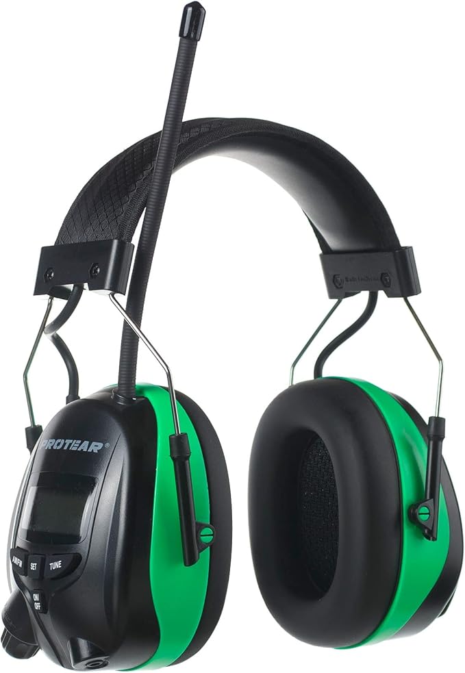 Digital AM/FM Radio Headphones 25dB NNR,Noise Reduction Safety Earmuffs,Headset Powered by AA Battery,Hearing Protection for Mowing Lawn Working Walkman(Green)