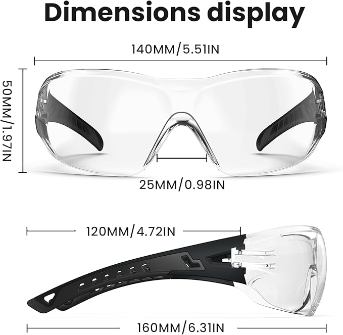 Safety Glasses with Clear Wraparound Lenses and Vented Frame