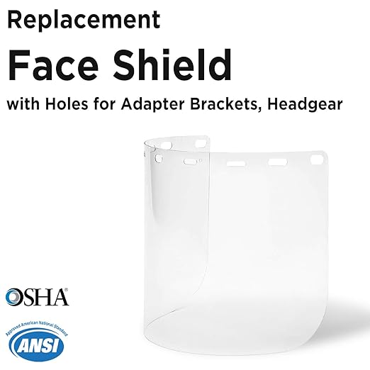 WOLF Replacement Face Shield with Holes for Adapter Brackets, Headgear, Splash Impact Saliva Chemical Hazard Protection, Heavy-duty Lightweight, 8’’x15.5’’x0.40’’, PETG, Clear (5)