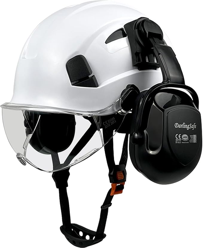 Hard Hat with Visor Ear Muffs Vented Safety Helmet with Visor Earmuffs ANSI Z89.1 Outdoor Work Hardhats Construction