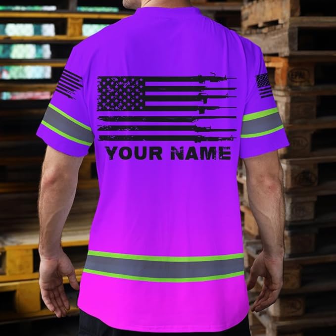 Maddly High Visibility US Flag Collection Safety Workwear Custom Name for Workers, Runners, Truckers, Patriotic