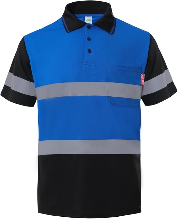 WORK IDEA Polo Shirt for Men High Visibility Reflective Work Shirt with Pockets for Construction