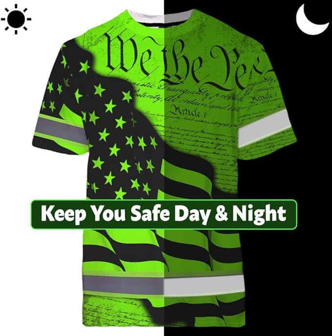 Maddly High Visibility US Flag Collection Safety Workwear Custom Name for Workers, Runners, Truckers, Patriotic