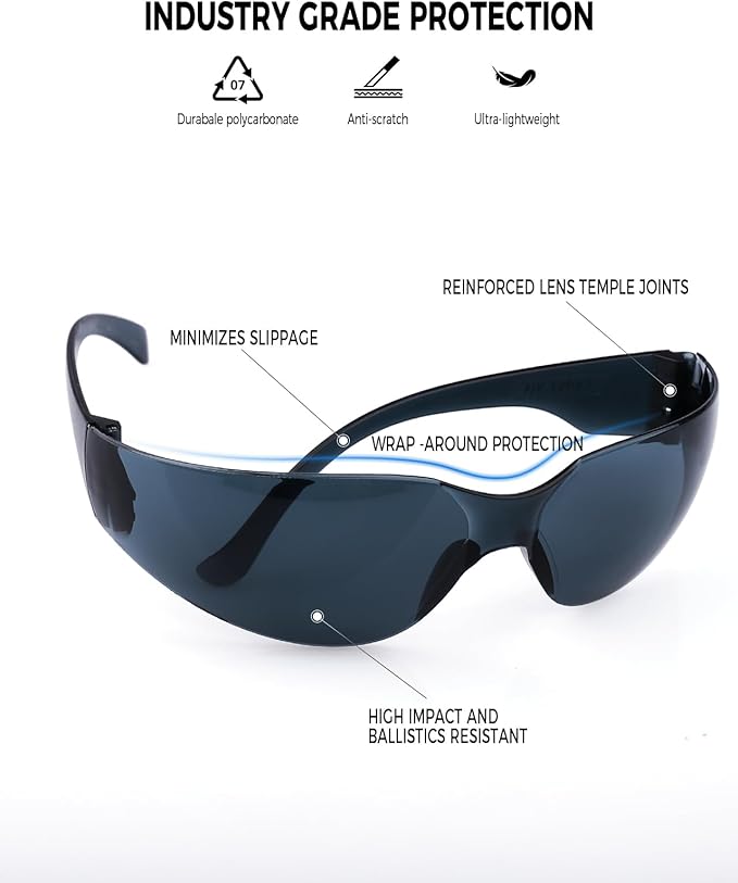 32 Pcs Clear Safety Glasses, Protective Eyewear for Men Women,Scratch Resistant Wrap Around Eyewear,Meets ANSI Z87.1 Standard, Smoke