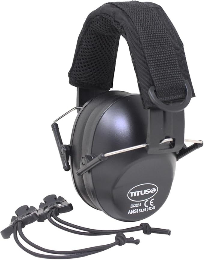 TITUS 2-Series Premium Low Profile Earmuffs, ANSI Rated, High NRR Noise Reduction, Tactical Modular Webbed Headband PPE