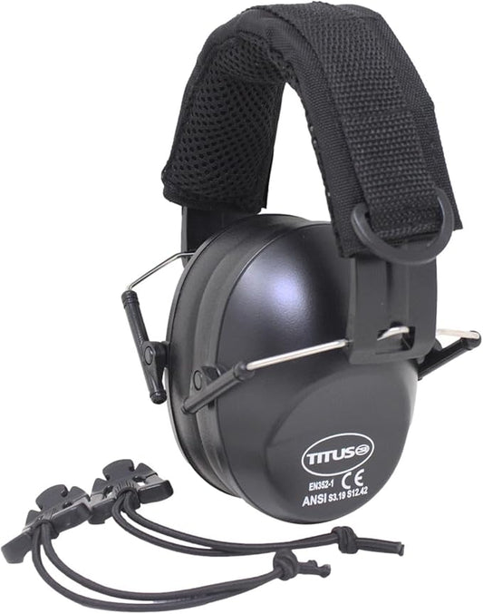 TITUS 2-Series Premium Low Profile Earmuffs, ANSI Rated, High NRR Noise Reduction, Tactical Modular Webbed Headband PPE