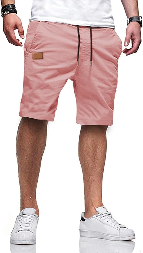 JMIERR Mens Casual Shorts - Cotton Drawstring Summer Beach Stretch Twill Chino Golf Shorts
