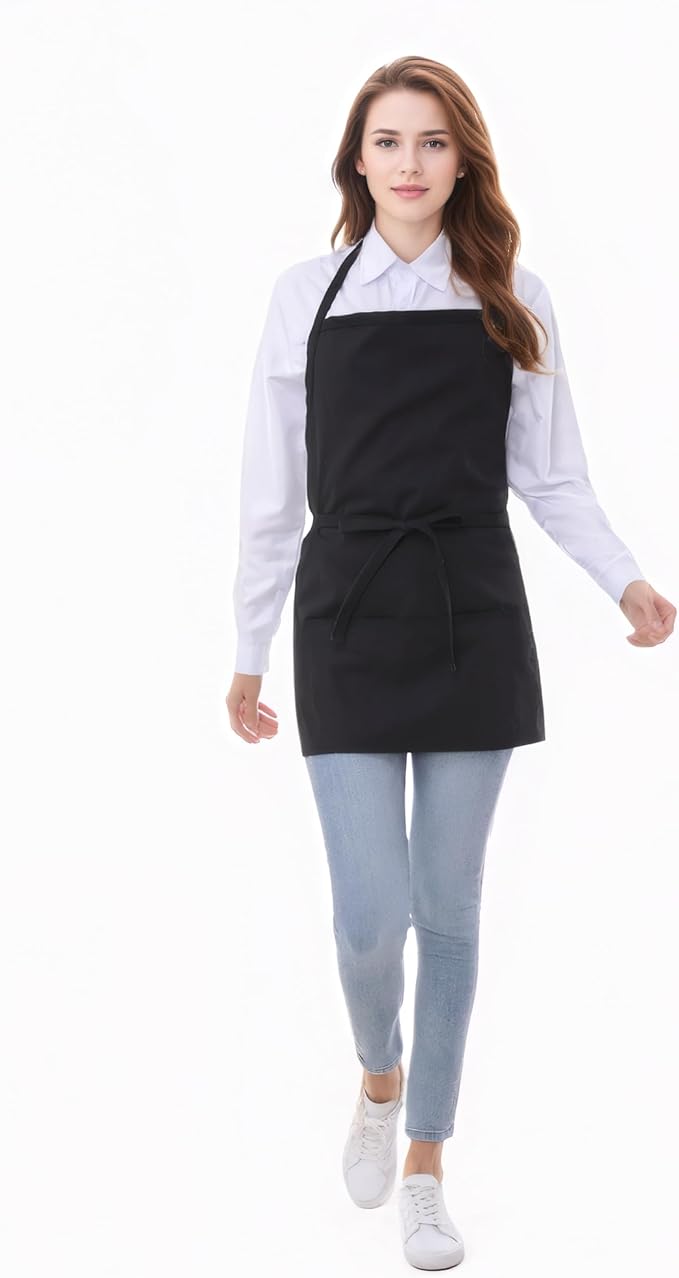 Short Cotton Aprons for Women with 3 Pockets, Chef Apron for Unisex,Waitress Apron for Kitchen Cooking Restaurant BBQ