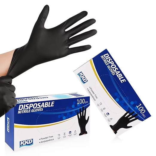 KKD Gloves Disposable Latex Free & Powder Free, 100 Count 5.5 Mil Black Nitrile Gloves for Cleaning, Food Handling, Cooking, Industrial Use, Medium