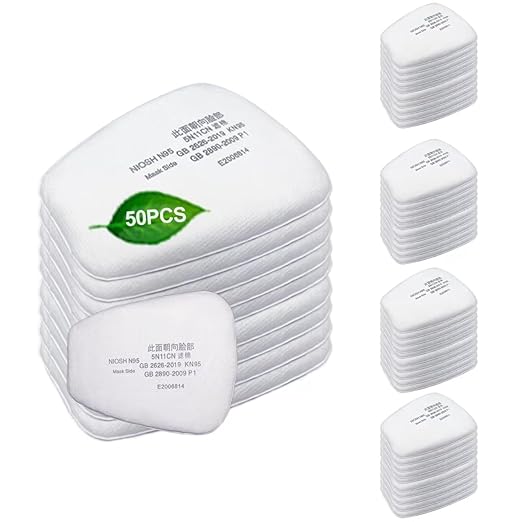 50PCS 5N11 Cotton Filter for 6200, 6800, 6000, 7501, 7502 Series Respirator, Particulate Filter Cotton That Against Dust，Paint Spray, Epoxy Resin, and Welding.