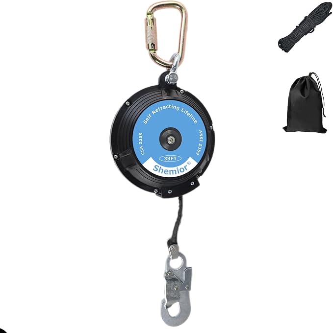 33FT Web Self Retracting Lifeline, No Tangle Lightweight Housing SRL, Self Retractable Safety Lanyard, Fall Arrest Protection PPE Gear for Roofing Construction, OSHA/ANSI Compliant