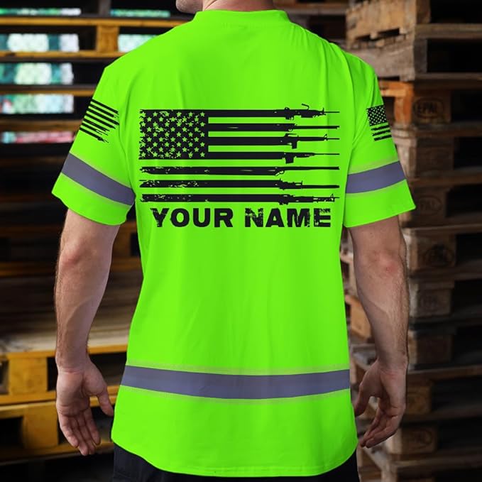 Maddly High Visibility US Flag Collection Safety Workwear Custom Name for Workers, Runners, Truckers, Patriotic