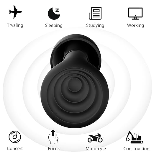 Ear Plugs for Sleeping Noise Cancelling, Reusable Soft Noise Reduction Earplugs for Sleep, Focus, Travel, Work, Motorcycle, Concert with 6 Silicone Ear Tips and 6 Foam Ear Tips - 25-35dB Black