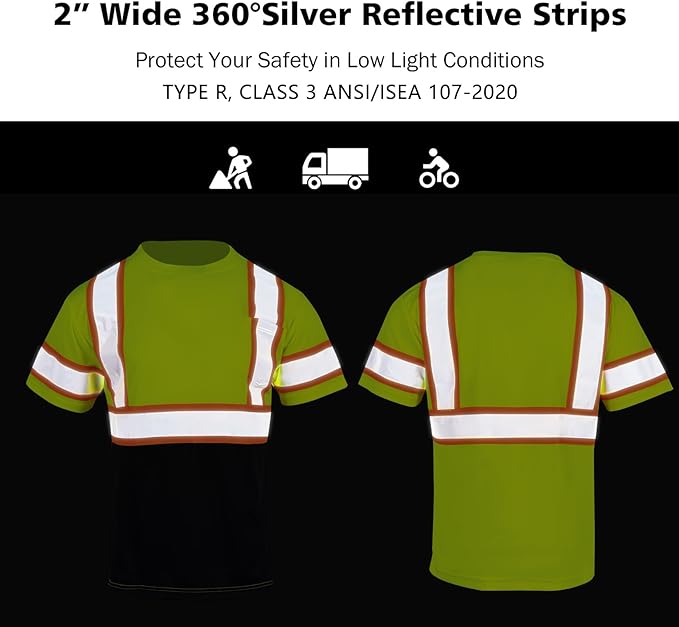 VENDACE Hi Vis Reflective Safety Shirts for Men ANSI Class 3 High Visibility Construction Work T Shirt(Yellow,XL)