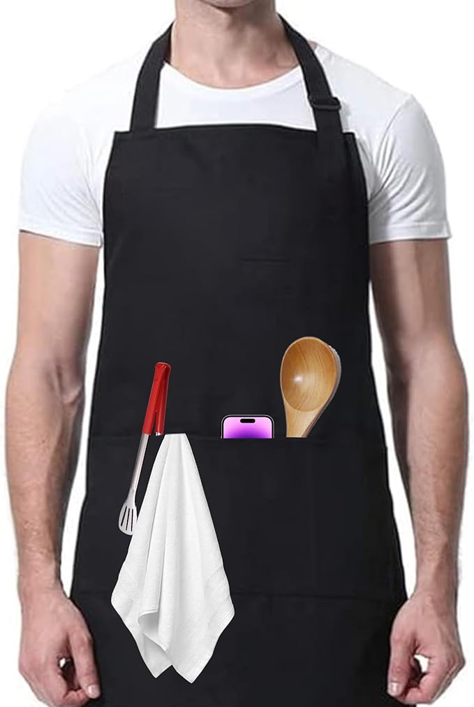Xeoxarel Chef Apron for Men and Women, 31" x 27" Large with 36" Waist Ties, 2 Pockets, Durable Kitchen Cooking Aprons