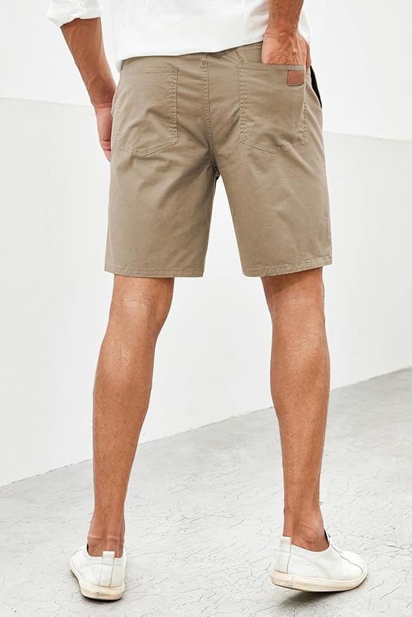 JMIERR Mens Casual Shorts - Cotton Drawstring Summer Beach Stretch Twill Chino Golf Shorts