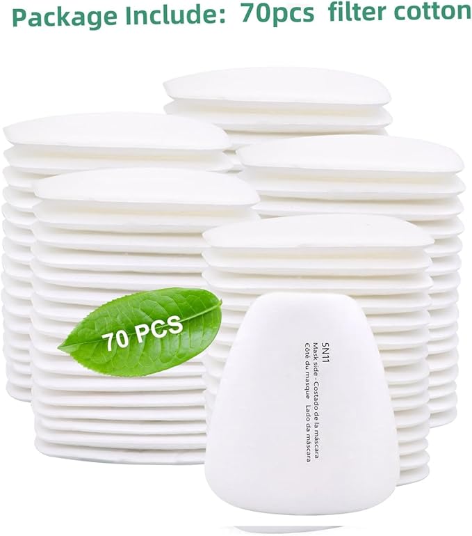 70PCS 5N11 Respirator Filter Cotton, BEAUKAU 5N11 Filter for Respirator 6200, 6800, 7502, 6502 Respirators