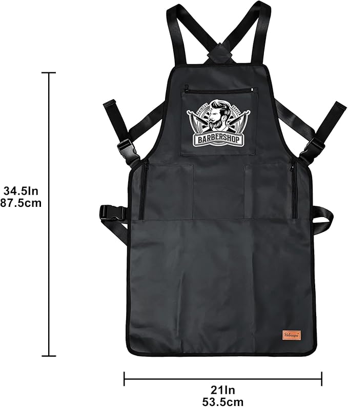 Barber Apron Hair Stylists Tools Apron Professional Waterproof Haircutting Apron with 3 Pockets, Barbershop Pattern