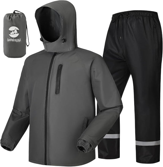 SaphiRose Men's Waterproof Rain Suit 2pcs/set Packable Rain Gear for Golf Motorcycle Fishing