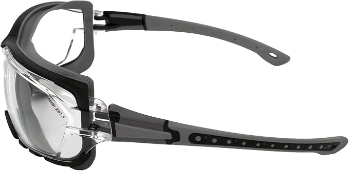 Birdz Eyewear Gasket Safety Padded Motorcycle Sport Sunglasses Grey with Clear Lens