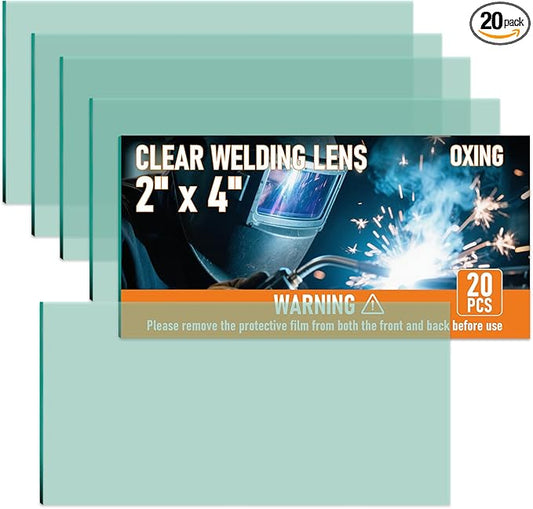 20Pcs - 2" x 4" - Universal Welding Helmet Clear Lens - Replacement Welding Helmet Lens