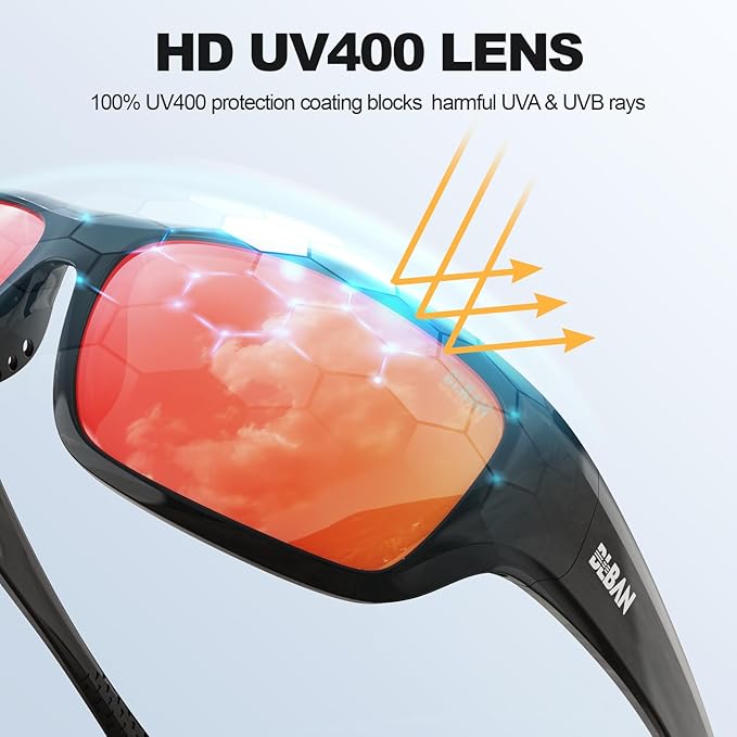 Polarized Sports Sunglasses for Men Women, Ideal for Fishing Running Driving Wrap Around Sunglasses, UV400 Protection