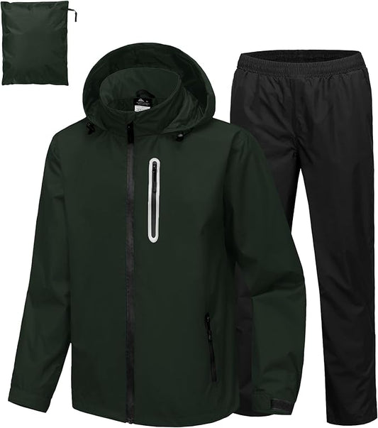 SWISSWELL Men's Waterproof Golf Rain Suit Rain Gear Jacket and Pant Outdoor Lightweight Hooded Raincoat