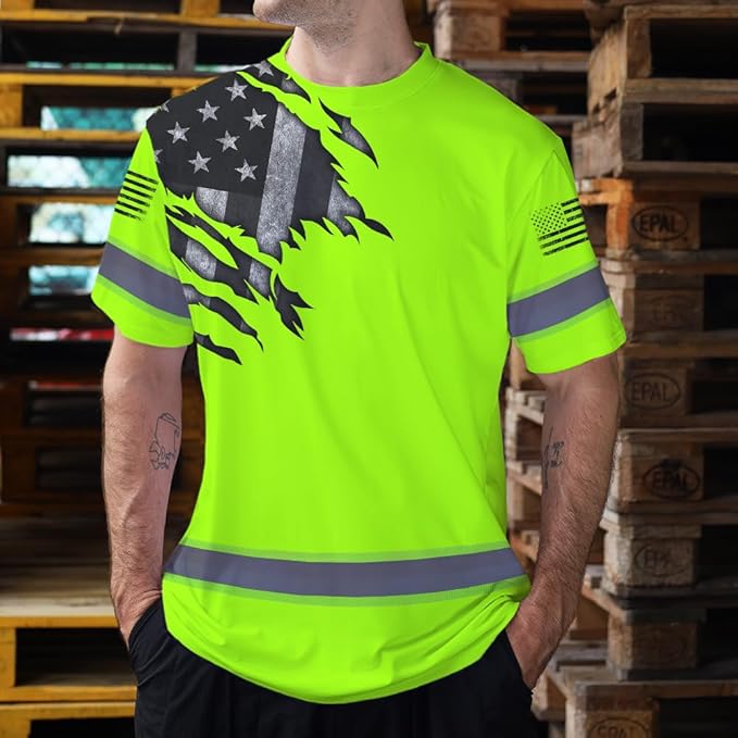 Maddly High Visibility US Flag Collection Safety Workwear Custom Name for Workers, Runners, Truckers, Patriotic