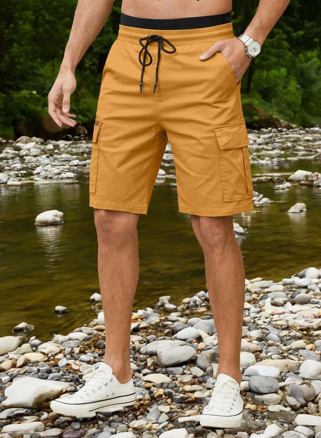 JMIERR Mens Casual Twill Cargo Shorts Cotton Drawstring Classic Cargo Stretch Short with 6 Pockets