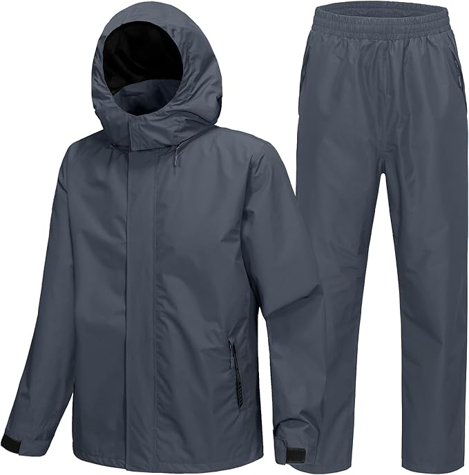 SWISSWELL Mens Women Rain Suit Rain Jacket and Pants Waterproof Lightweight Windbreaker with Detachable Hood for Golf Fishing