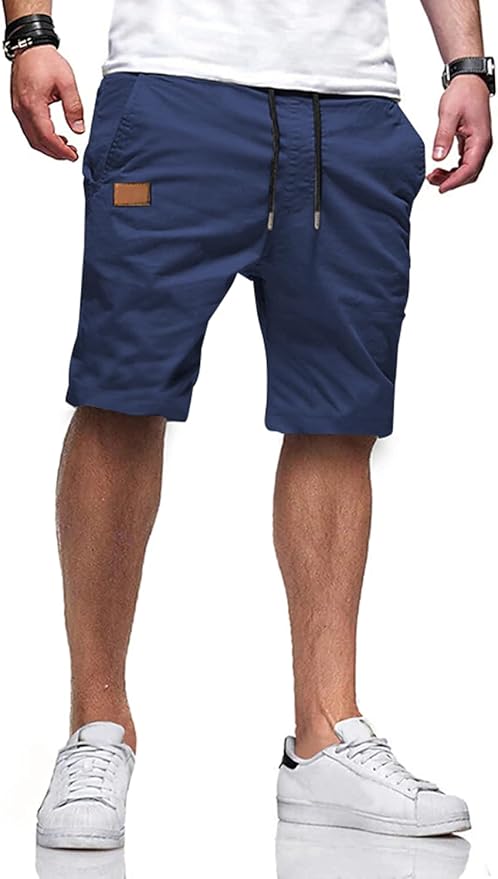 JMIERR Mens Casual Shorts - Cotton Drawstring Summer Beach Stretch Twill Chino Golf Shorts