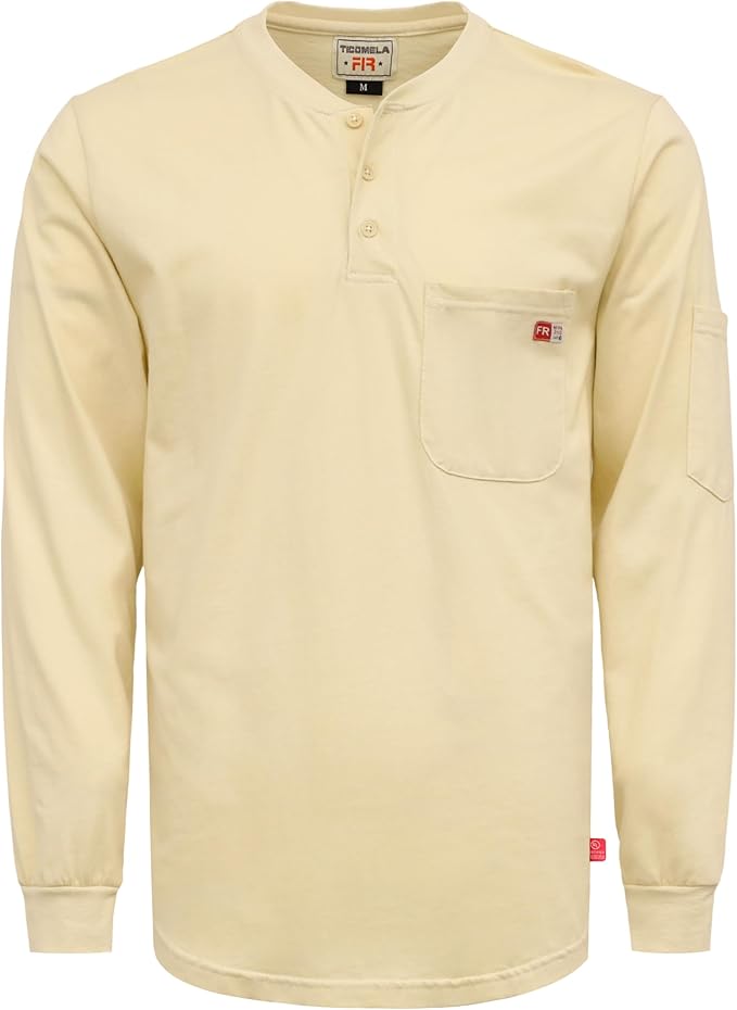 TICOMELA FR Shirts for Men Heather Series 6oz Flame Resistant T Shirt NFPA2112 CAT2 Fire Retardant Henley Shirts