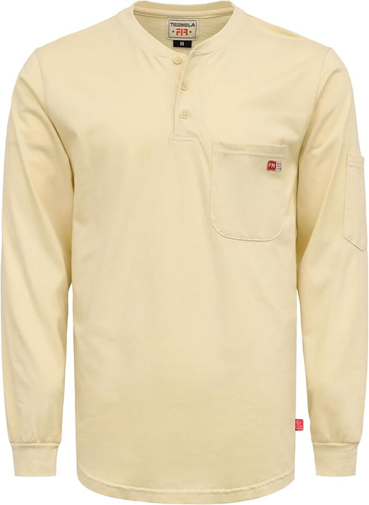 TICOMELA FR Shirts for Men Heather Series 6oz Flame Resistant T Shirt NFPA2112 CAT2 Fire Retardant Henley Shirts