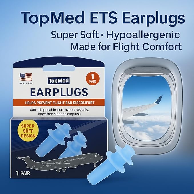Ear Plugs Super Soft Comfortable, Helps Prevent Flight Ear Discomfort Safe Disposable Soft Latex Free Silicone Earplugs (Adult)