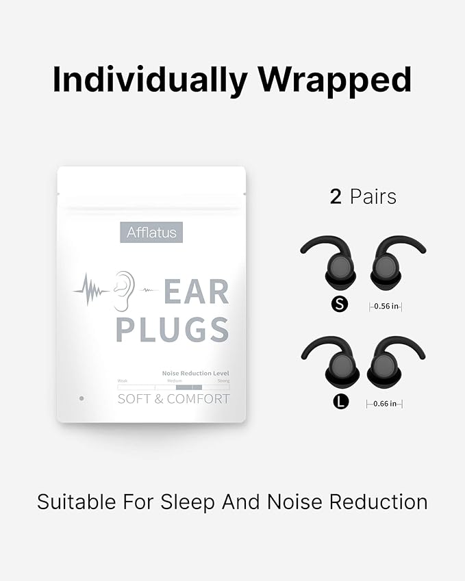 Afflatus Ear Plugs for Sleeping Noise Cancelling, 2 Pairs (S+L) Comfortable Reusable Noise Reduction Ear Plugs, Earplugs for Sleep, Snoring Light Grey