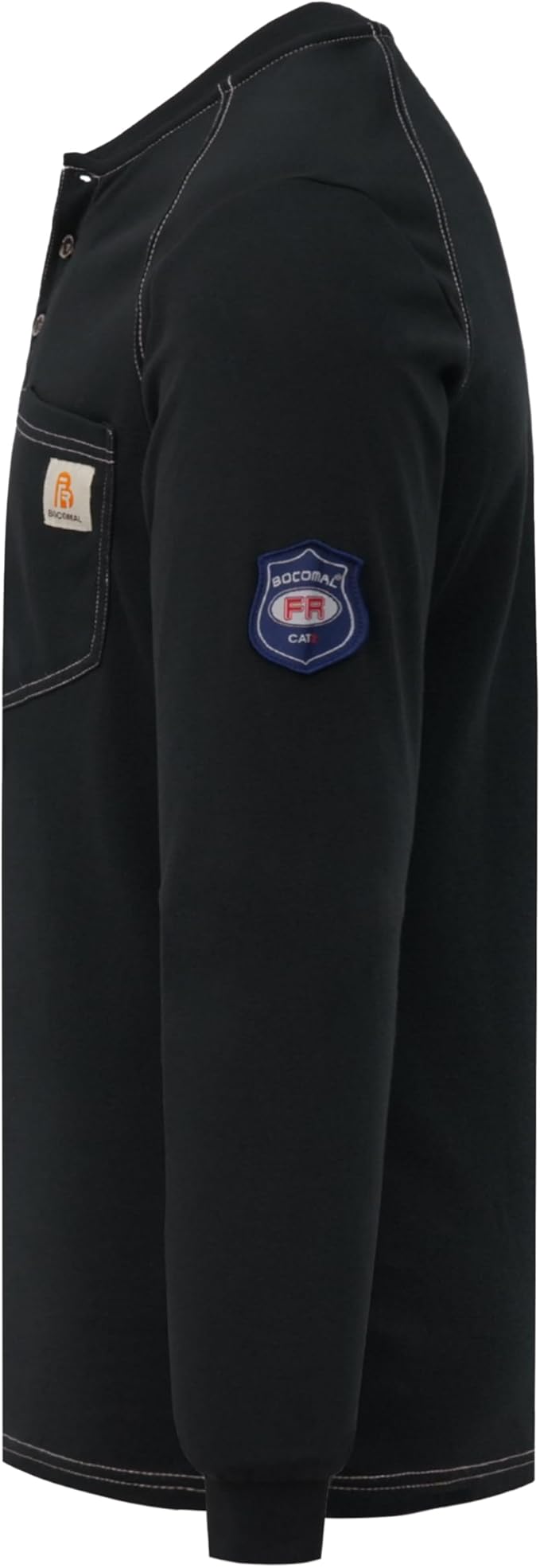 BOCOMAL Men's FR Shirt Pocket Henley Lightweight Flame Resistant Cotton Long Sleeve Workwear UL NFPA2112 CAT2 Welding Tee