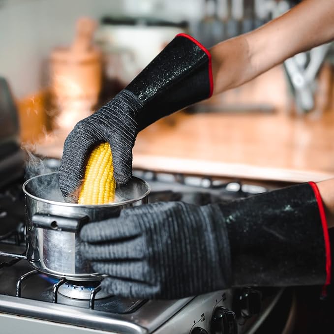 Grill Armor BBQ Gloves – Waterproof Extreme Heat Resistant 932F Oven Gloves for Cooking, Grilling, Baking, Camping – Handle Hot Food in Kitchen, Smoker, Cast Iron, Fire Pit, Pizza, Fryer, Barbecue