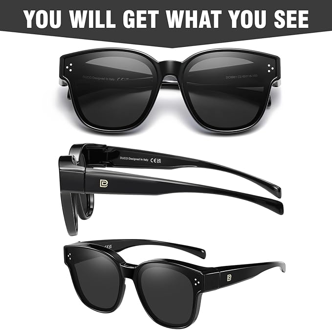DUCO Fit Over Sunglasses for Men Women Wear Over Glasses Retro Wrap Around Polarized Sun Glasses UV400 Protection DC8981