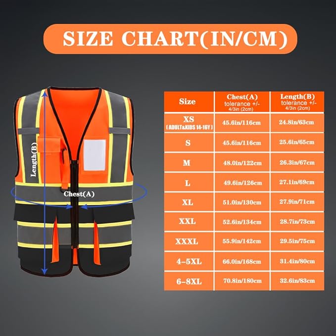 AYKRM 11 color High Vis Reflective Safety Vest for Women Men Security Pocket Zipper