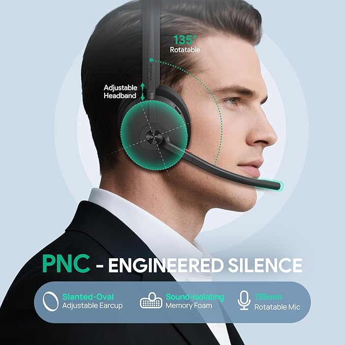 Yealink WH68 ANC DECT&Bluetooth Wireless Headset,606ft Long Rang Dual Ear Zoom,UC Headphones with 6X Noise Cancelling Mic, 32H Call, Work Active Noise Cancellation Stereo Headsets(PC,CellPhone,Laptop)