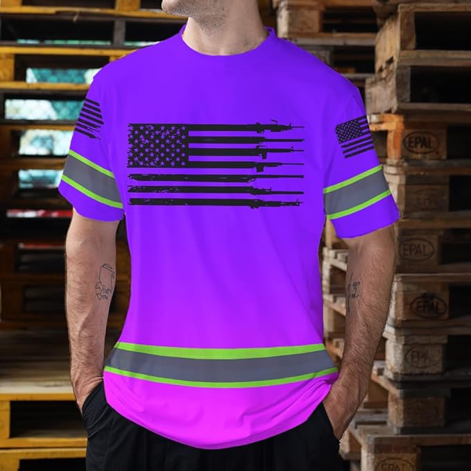 Maddly High Visibility US Flag Collection Safety Workwear Custom Name for Workers, Runners, Truckers, Patriotic