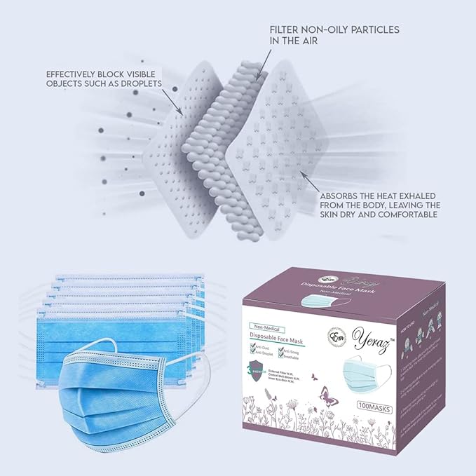 100 PCS 3 Ply Blue Disposable Face Mask Filter Protection Face Masks.