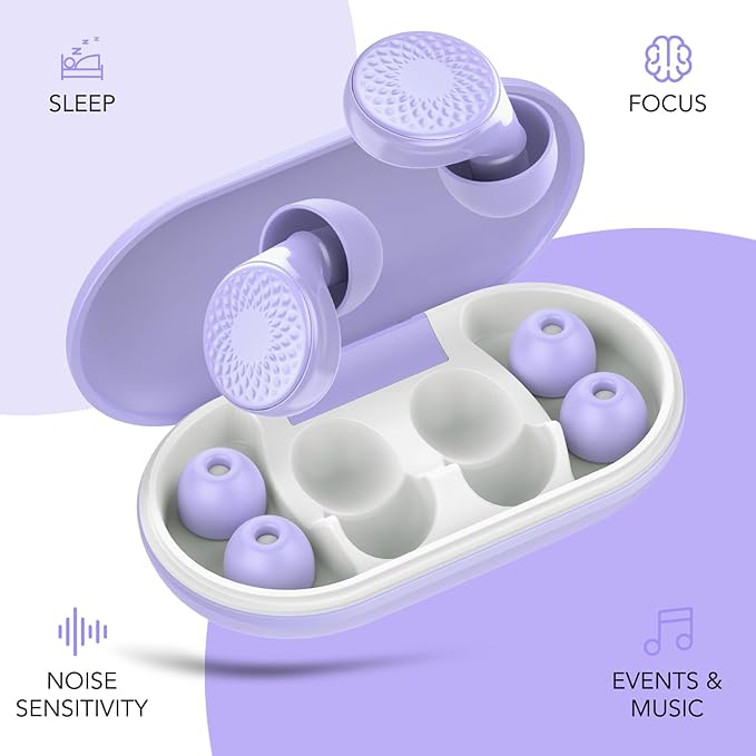 Ear Plugs for Sleeping Noise Cancelling, 45dB for Noise Reduction, Noise-Reducing Earplugs for Sleeping, Concerts, Shooting, Travel, Work, Silicone Hearing Protection Earplugs with Case, Purple