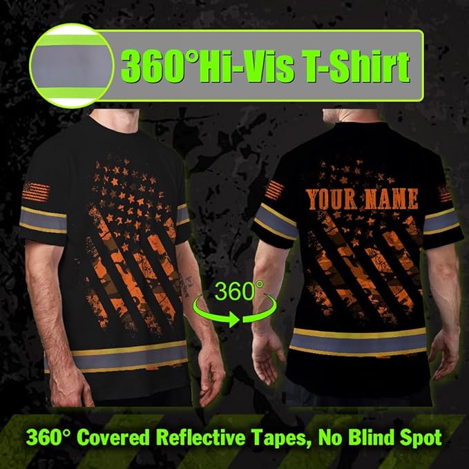 Maddly High Visibility US Flag Collection Safety Workwear Custom Name for Workers, Runners, Truckers, Patriotic