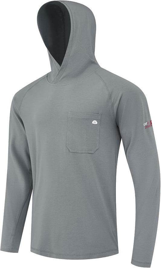 WORKWEYA FR Hooded Shirts 6OZ Lightweight FR Shirts for Men Thumb Hole Stretch NFPA2112 CAT2 Flame Resistant Hoodies