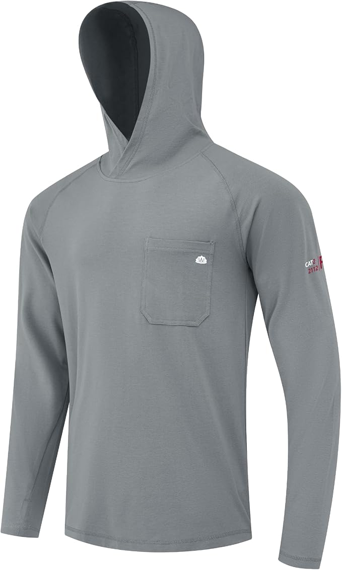 WORKWEYA FR Hooded Shirts 6OZ Lightweight FR Shirts for Men Thumb Hole Stretch NFPA2112 CAT2 Flame Resistant Hoodies