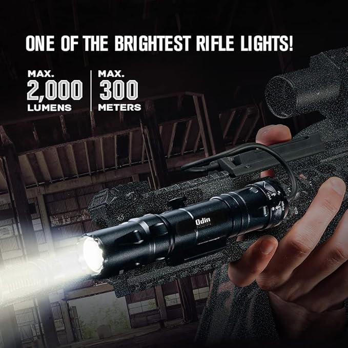 OLIGHT Odin 2000 Lumens Picatinny Rail Mounted Rechargeable Tactical Flashlight with Remote Pressure Switch, 300 Meters Beam Distance, Powered by Battery(Black)