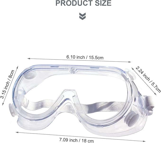 4 Pack Protective Safety Goggle for lab chemistry soft lightweight goggles over prescription glasses Anti-Splash worker construction Eye protection Science Onion Cutting and More White