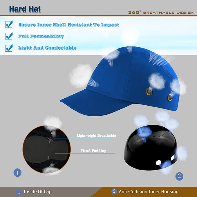 Lightweight Hard Hat Safety Bump Cap Safety Hard Hat Head Protection Cap Breathable Baseball Hat Style Comfortable Head Protection Hat for Work